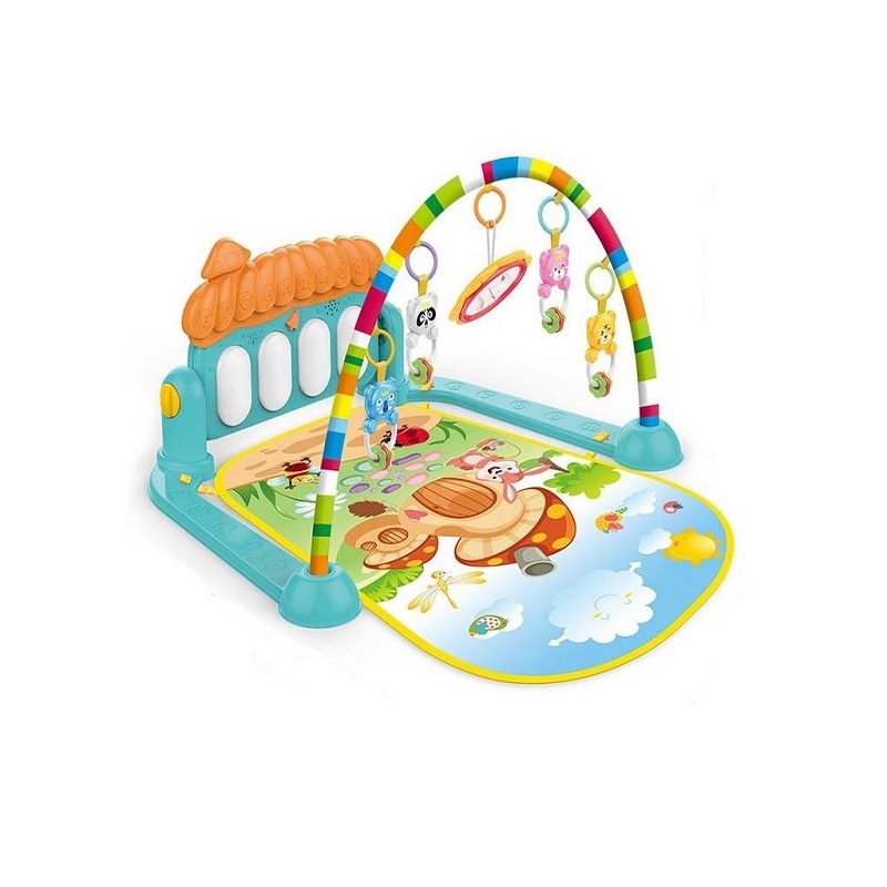 Piano Fitness baba játszószőnyeg – állatos csörgőkkel, hang-, és fényhatásokkal, altatózenével – kék (BBJ) (5)