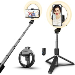 2 az 1-ben prémium L07 selfie bot kör reflektoros állvánnyal - 360°-ban forgatható, 3 világítási móddal (BBV) - Image 8