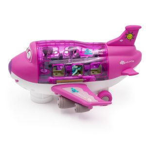 Kinyitható játék repülő kivehető utasokkal, stewardess-sel, – fény és hangeffektekkel, 360°-os fordulatokat vesz, rózsaszín (BBJ) - Image 3