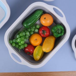 Helytakarékos, összecsukható 3in1 konyhai szilikon kosár - zöldégmosó, vágódeszka és tárolóedény (BBM) - Image 7