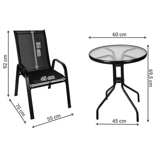 3 részes elegáns megjelenésű kerti bútorkészlet – 2 darab székkel, 1 darab üveglapos asztallal (BB-20707) (2)