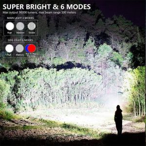 W5112 Nagy hatótávolságú, brutál erős fényű, vízálló kézi keresőlámpa színes kiegészítő fényforrásokkal - napelemmel és USB töltéssel is működik - 800 lumen (BBV) - Image 3