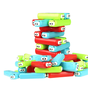 Emoji Jenga torony - színes, készségfejlesztő, ügyességi társasjáték - dobókockával, arckifejezés matricákkkal és 30 db műanyag építőelemmel (BBLPJ) - Image 4