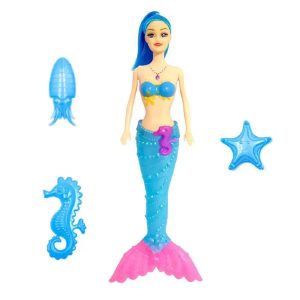Bájos sellő barbi tündöklő uszonnyal, vagány, csillogó bikini felsőben - műanyag tengericsillag, vízicsikó és tintahal figurával - 34 cm (BBE) - Image 1