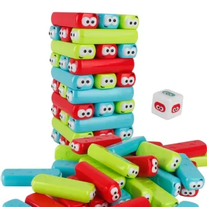 Emoji Jenga torony - színes, készségfejlesztő, ügyességi társasjáték - dobókockával, arckifejezés matricákkkal és 30 db műanyag építőelemmel (BBLPJ) - Image 3
