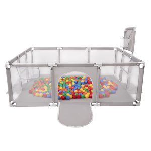 Gyermek járóka focikapuval és kosár palánkkal örökmozgó babáknak mintás játszószőnyeggel - semleges, unisex szín (BBJ) - Image 1