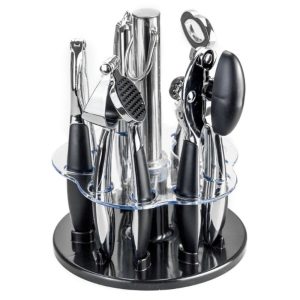 BM-2602 multifunkciós, 6 részes konyhai eszköz készlet fokhagymanyomóval, diótörővel, dugóhúzóval, konzervnyitóval, hámozókéssel és praktikus állvánnyal (BBA) - Image 1