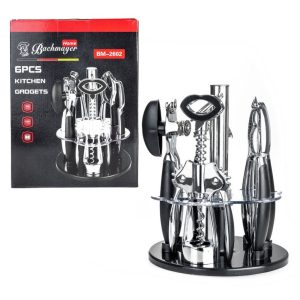 BM-2602 multifunkciós, 6 részes konyhai eszköz készlet fokhagymanyomóval, diótörővel, dugóhúzóval, konzervnyitóval, hámozókéssel és praktikus állvánnyal (BBA) - Image 2
