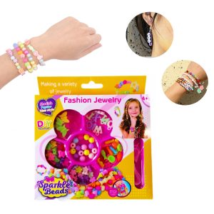 Virág alakú gyöngyékszer készítő szett kislányoknak damillal és változatos formájú, színes gyöngyökkel (BBJ) - Image 2