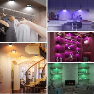 2 db-os mini RGB LED lámpa szett távirányítóval - kör alakú, színes hangulatvilágítás konyhába, hálószobába, nappaliba (BBV) - Image 3