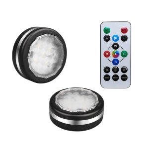 2 db-os mini RGB LED lámpa szett távirányítóval - kör alakú, színes hangulatvilágítás konyhába, hálószobába, nappaliba (BBV) - Image 4