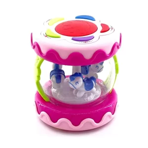 Világító, forgó, zenélő elemes körhinta aranyos lovacskákkal - 10,5 x 11,5 cm - rózsaszín (BBJ) - Image 4