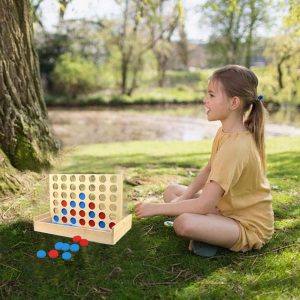 Fából készült táblás ötödölő társasjáték 42 koronggal - készségfejlesztő, logikai társasjáték (BBJ) - Image 4