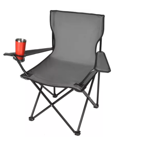 Összecsukható és könnyen hordozható kempingszék italtartós karfával és 100 kg teherbírással - szürke horgászszék (BBL) - Image 6