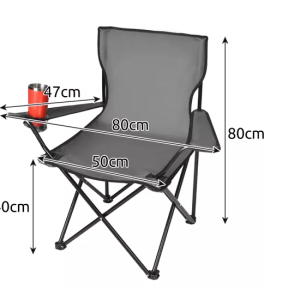 Összecsukható és könnyen hordozható kempingszék italtartós karfával és 100 kg teherbírással - szürke horgászszék (BBL) - Image 5