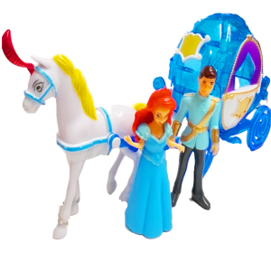 Mesebeli zenélő hintó - fehér lóval herceggel és hercegnővel (BBMJ)