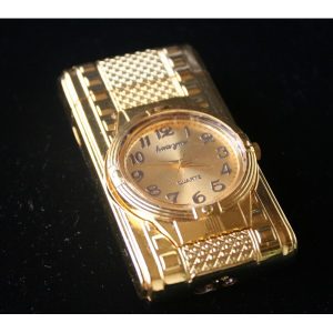 2in1 zsebóra és újratölthető vihargyújtó színes világítással arany színű - 7 x 3,5 cm (BBE) - Image 6