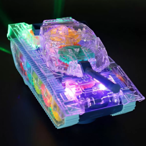 Világító, zenélő, átlátszó fogaskerék tank - színes világító zenés lámpás játék kicsiknek (BBJ) - Image 3