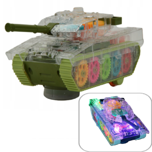 Világító, zenélő, átlátszó fogaskerék tank - színes világító zenés lámpás játék kicsiknek (BBJ) - Image 1