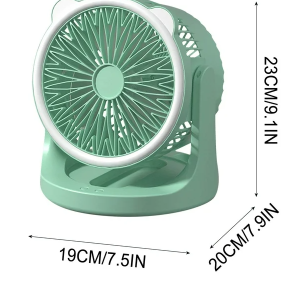 Hordozható mini újratölthető asztali ventilátor praktikus LED lámpával - 180°-ban forgatható, 3 sebességes (BBJH) - Image 9