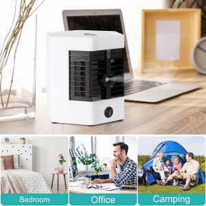 Mini hordozható USB asztali léghűtő, légkondicionáló ventilátor jégdobozzal - 2 sebességgel és fogantyúval (BBV) - Image 4