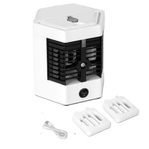 Mini hordozható USB asztali léghűtő, légkondicionáló ventilátor jégdobozzal - 2 sebességgel és fogantyúval (BBV) - Image 5