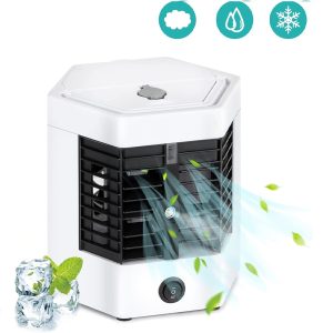 Mini hordozható USB asztali léghűtő, légkondicionáló ventilátor jégdobozzal - 2 sebességgel és fogantyúval (BBV) - Image 6
