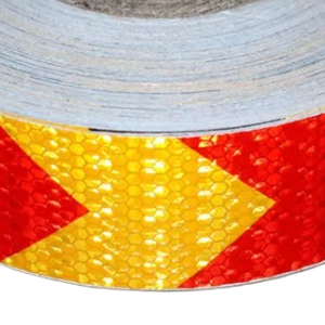 PVC sárga és piros öntapadós fényvisszaverő biztonsági szalag - 50mm x 5m (THM) - Image 3