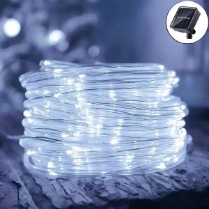 Hidegfehér, 100 LED-es napelemes vízálló kötélfény – 10 méteres kültéri és beltéri karácsonyi dekoráció (FX) (BBV) - Image 4