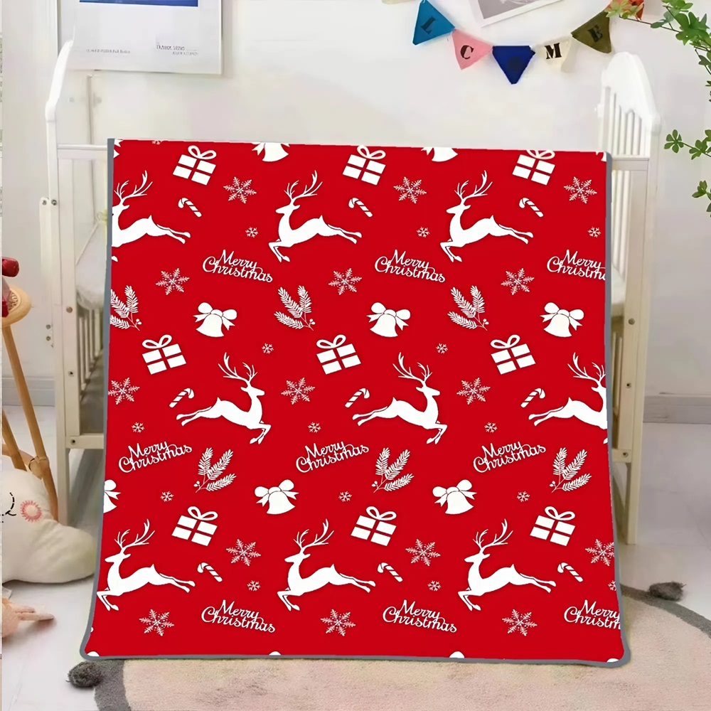 Puha és meleg karácsonyi piros plüss takaró – rénszarvas mintával 150 x 200 cm (BBCD) 1
