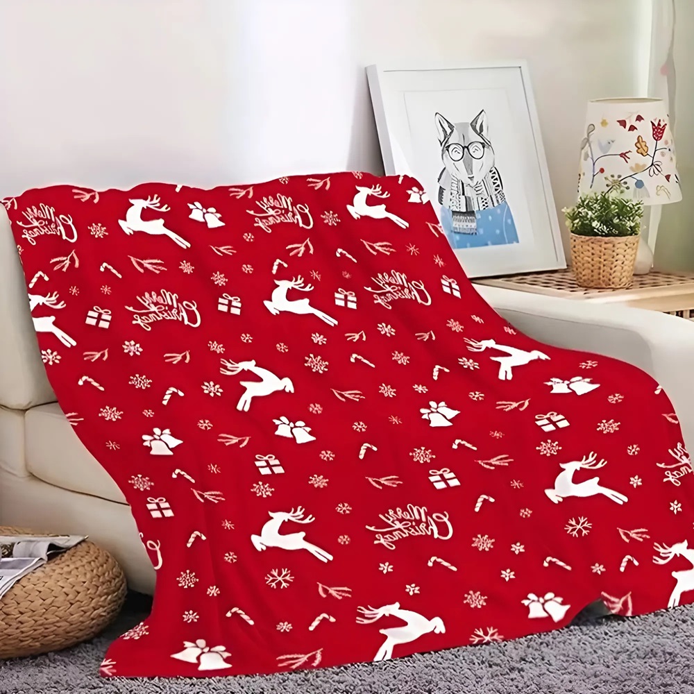 Puha és meleg karácsonyi piros plüss takaró – rénszarvas mintával 150 x 200 cm (BBCD) 4