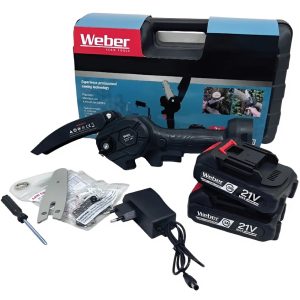 Weber akkumulátoros láncfűrész – 10 cm vágáshossz, kompakt és erőteljes, 2 db 21V-os akkumulátorral R-009 (BBD) - Image 5