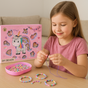 Unikornisos gyöngyfűző készlet gyerekeknek – színes DIY ékszerkészítő szett 3 éves kortól (BBJ) - Image 2