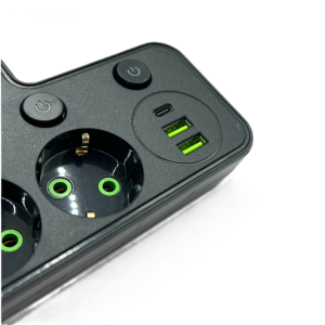 6 az 1-ben asztali töltőállomás – 4 konnektor, 2 USB + 1 USB-C porttal, kompakt elosztó otthonra és irodába HG-278 (BBJH) (BBD) - Image 3