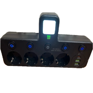 6 az 1-ben asztali töltőállomás – 4 konnektor, 2 USB + 1 USB-C porttal, kompakt elosztó otthonra és irodába HG-278 (BBJH) (BBD) - Image 5