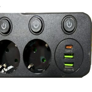 6 az 1-ben asztali töltőállomás – 4 konnektor, 2 USB + 1 USB-C porttal, kompakt elosztó otthonra és irodába HG-278 (BBJH) (BBD) - Image 4