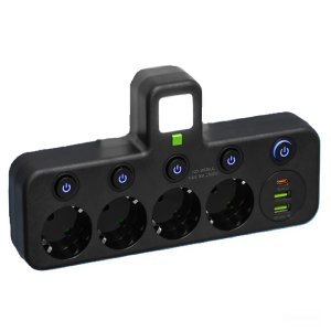 6 az 1-ben asztali töltőállomás – 4 konnektor, 2 USB + 1 USB-C porttal, kompakt elosztó otthonra és irodába HG-278 (BBJH) (BBD) - Image 9