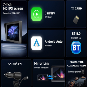 Autós multimédiás navigációs rendszer – 7"-os" HD érintőképernyő, CarPlay & Android Auto, Bluetooth 5.4, FM/AUX, TF kártyahely SD7299 (THM) - Image 10