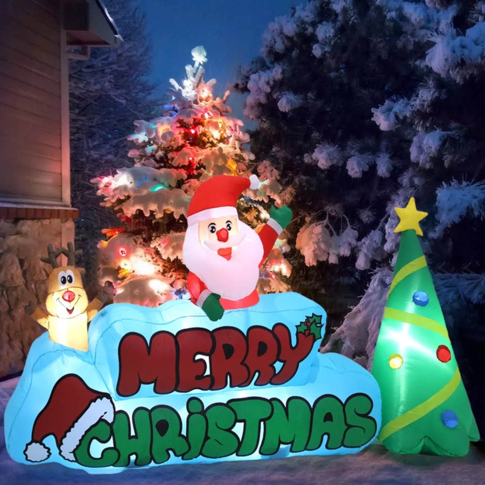 Óriás felfújható mikulás karácsonyi dekoráció – kültéri, megvilágított udvari dísz 280×130 cm (BBJH)2