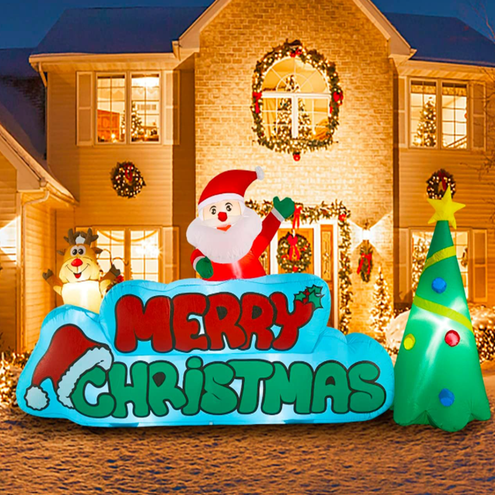 Óriás felfújható mikulás karácsonyi dekoráció – kültéri, megvilágított udvari dísz 280×130 cm (BBJH)7