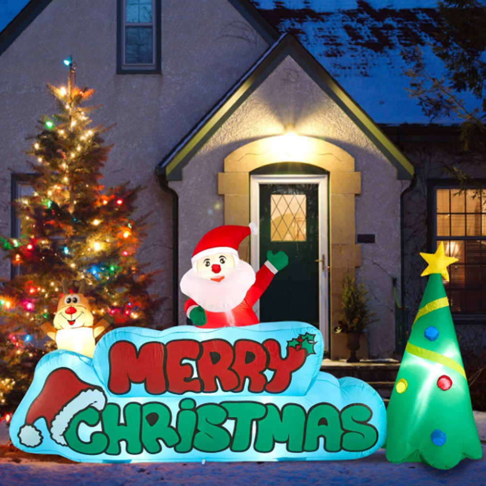 Óriás felfújható mikulás karácsonyi dekoráció – kültéri, megvilágított udvari dísz 280×130 cm (BBJH)8