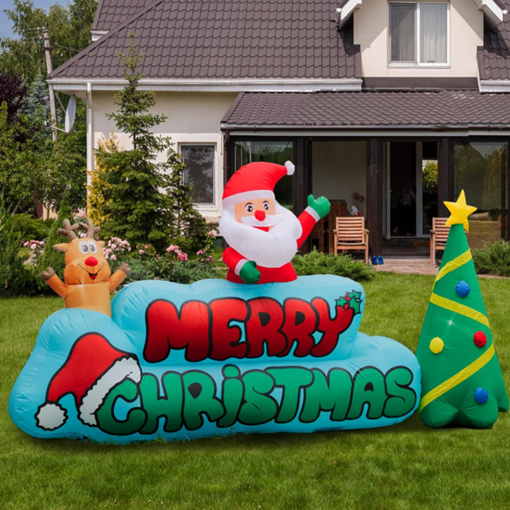 Óriás felfújható mikulás karácsonyi dekoráció – kültéri, megvilágított udvari dísz 280×130 cm (BBJH)9