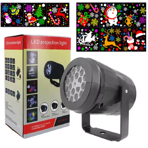 Karácsonyi vetítő projektor – 16 mintás LED lézerfény dekoráció Mikulás, hóember és ünnepi motívumokkal, beltéri és kültéri használatra W866-1B (BBD) - Image 6