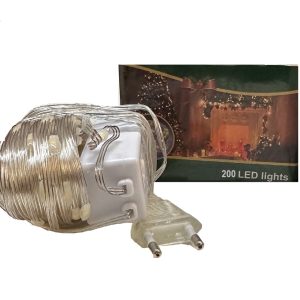 LED tündérfényfüzér – 2 méteres, 200 ledes melegfehér dekoráció átlátszó vezetékkel és 8 világítási programmal (SB) - Image 4