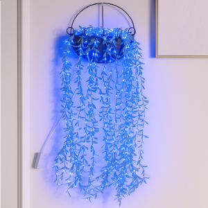 Levelekkel díszített LED fényfüggöny – 3×2 m sorolható, 8 funkciós hangulatvilágítás ablakra, falra és rendezvényekre - kék (SB)