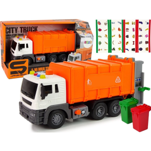 Narancssárga szemétszállító kukás teherautó – súrlódásos meghajtású játékautó hangeffektekkel gyerekeknek 26cm JS108B (BBJ) - Image 6