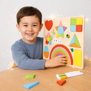 GeoPlay fa montessori fejlesztő tábla – geometriai formák és színek tanulása, kirakó gyerekeknek (BBMJ) - Image 2