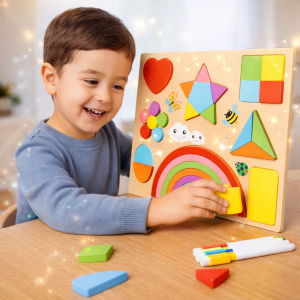 GeoPlay fa montessori fejlesztő tábla – geometriai formák és színek tanulása, kirakó gyerekeknek (BBMJ) - Image 3