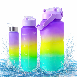 Háromrészes motivációs kulacs szett, lila-sárga-kék színkombinációban, 2L, 900 ml és 300 ml méretű palackokkal - Image 7