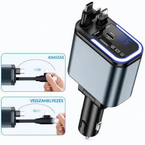 180W 5 az 1-ben LED-es autós gyorstöltő adapter – PD3.0 Type-C és USB szivargyújtós töltő telefonhoz (BBD) - Image 3